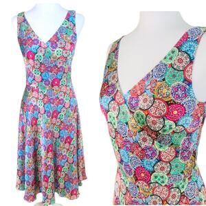 Vintage Due per Due 90s Size 6 Colorful Mosaic Pattern Faux Wrap 100% Silk Dress